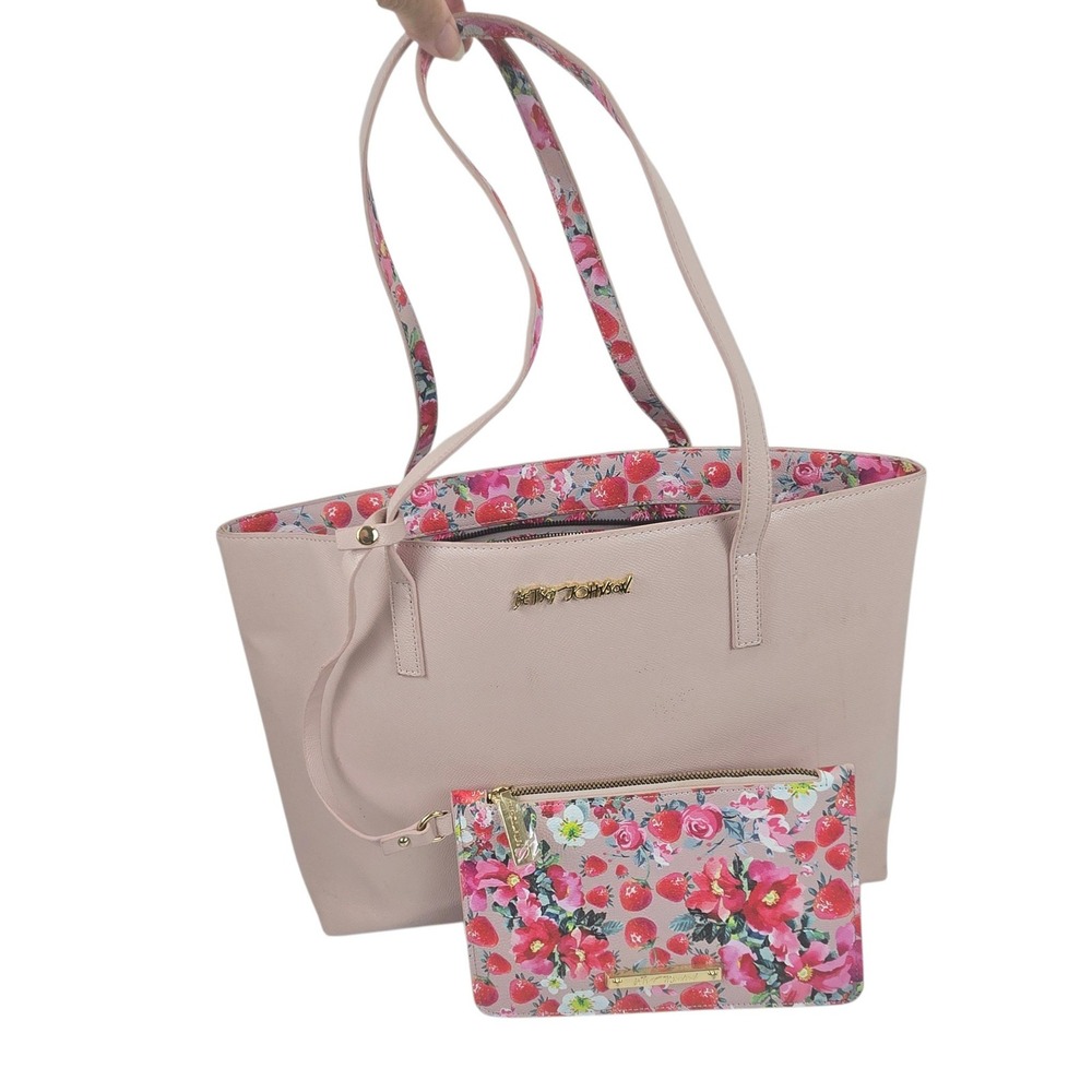Betsey Johnson XO Zaria Large Tote Bag & Matching Floral Wristlet Blush Pink